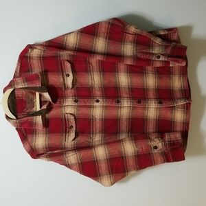 Orvis thick and soft red/tan flannel shirt/shacket,  size XL. 100% cotton.